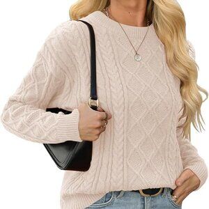 Chunky Cable Knit Sweaters Fall Winter Crew Neck Pullover Long Sleeve Warm